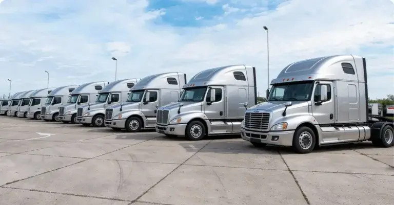 A group of trucks parked